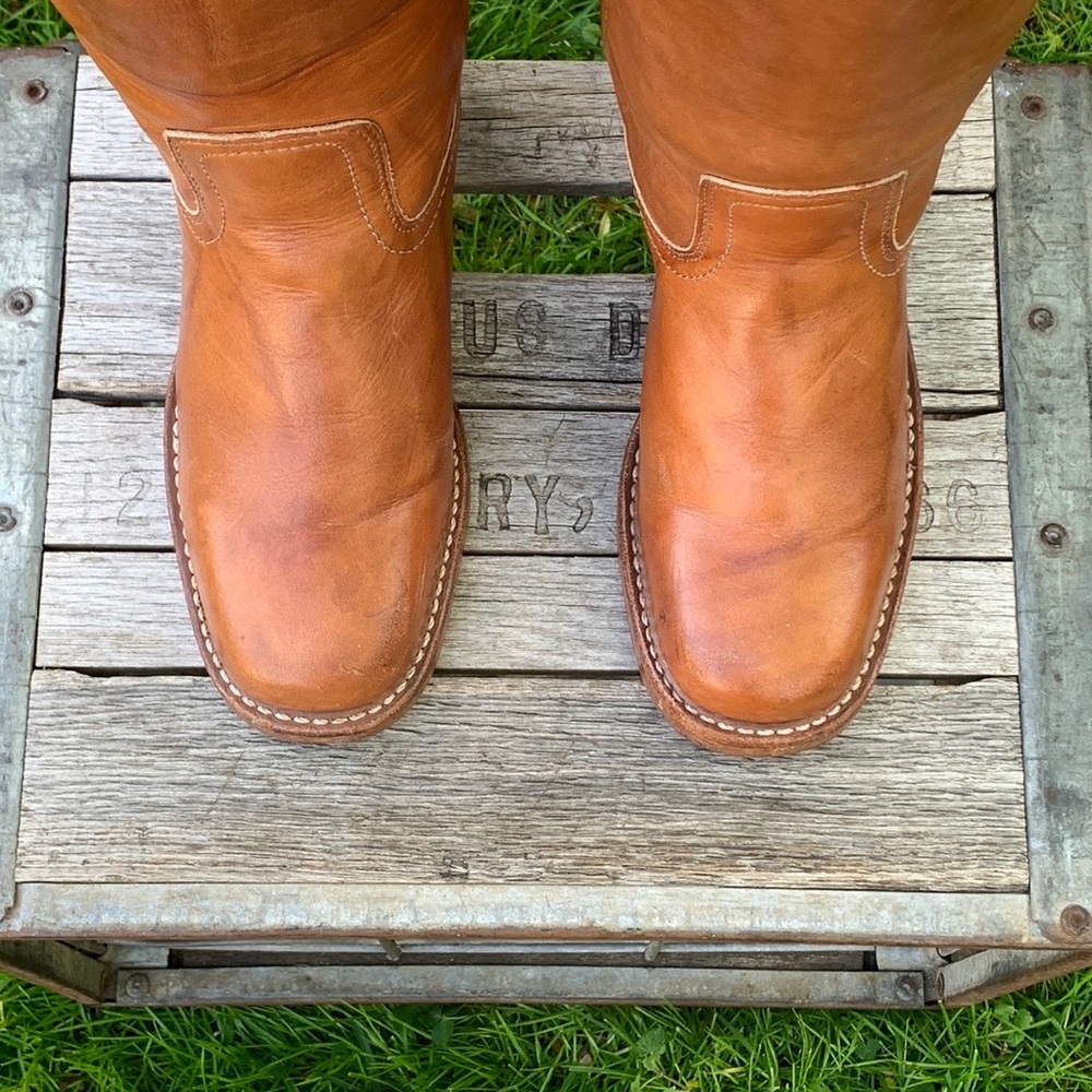 SOLD FRYE Campus 14L Made in USA Tan Brown Leather Tall Western Boots, Size 7 - Picture 4 of 11
